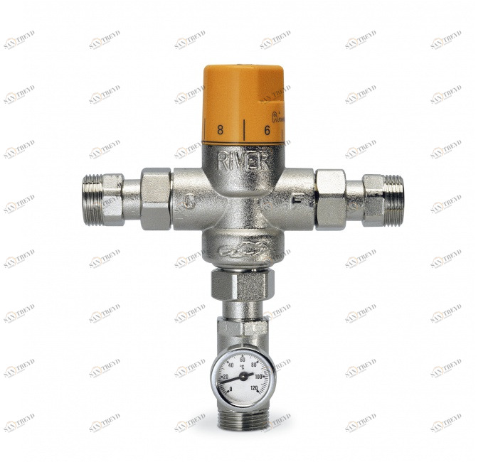 GENEBRE 1444 04 Вертикальный термостатический смесительный клапан с термометром 