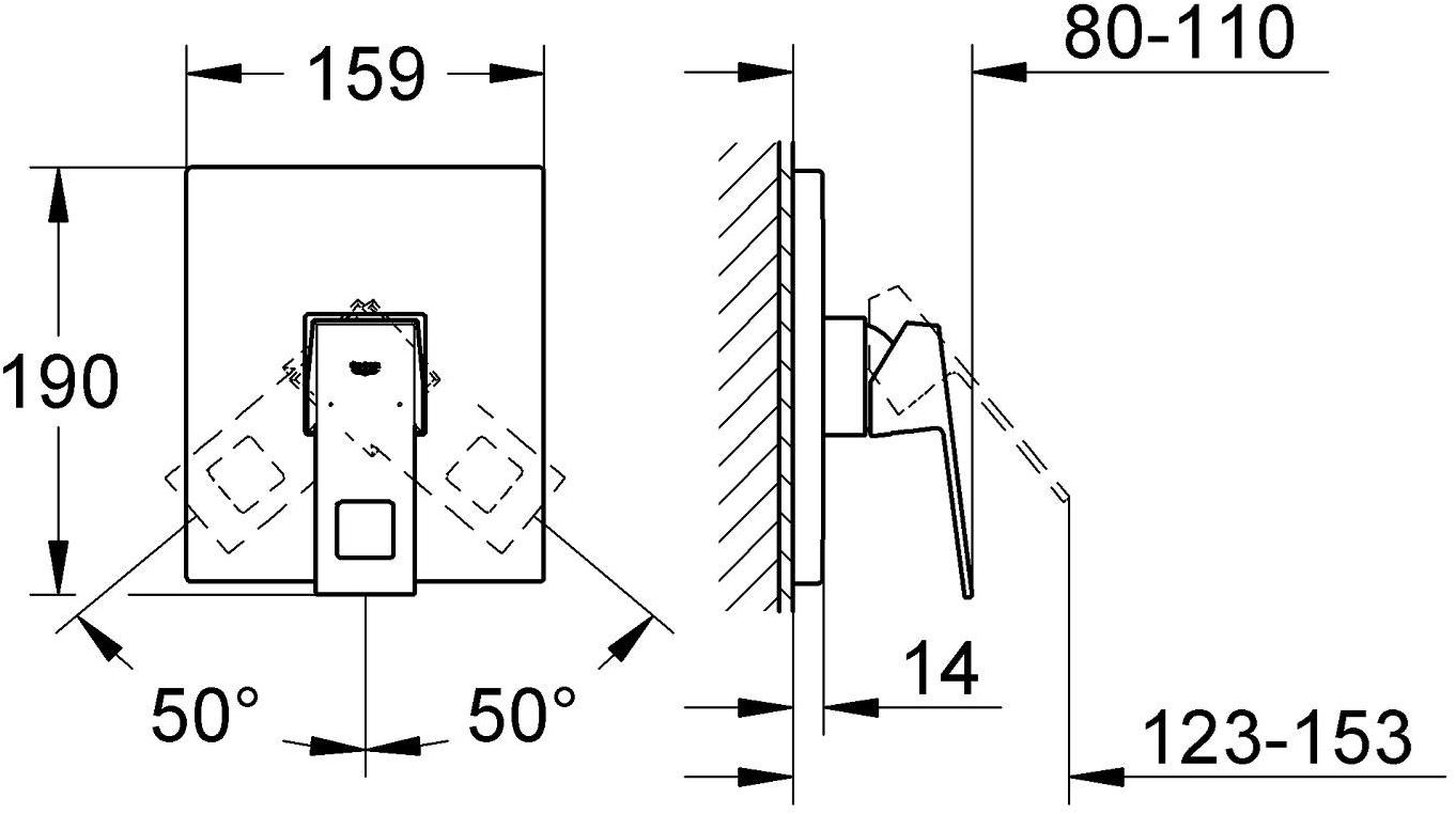 Смеситель для душа GROHE Eurocube, внешняя часть, хром (19898000) - Вид №2