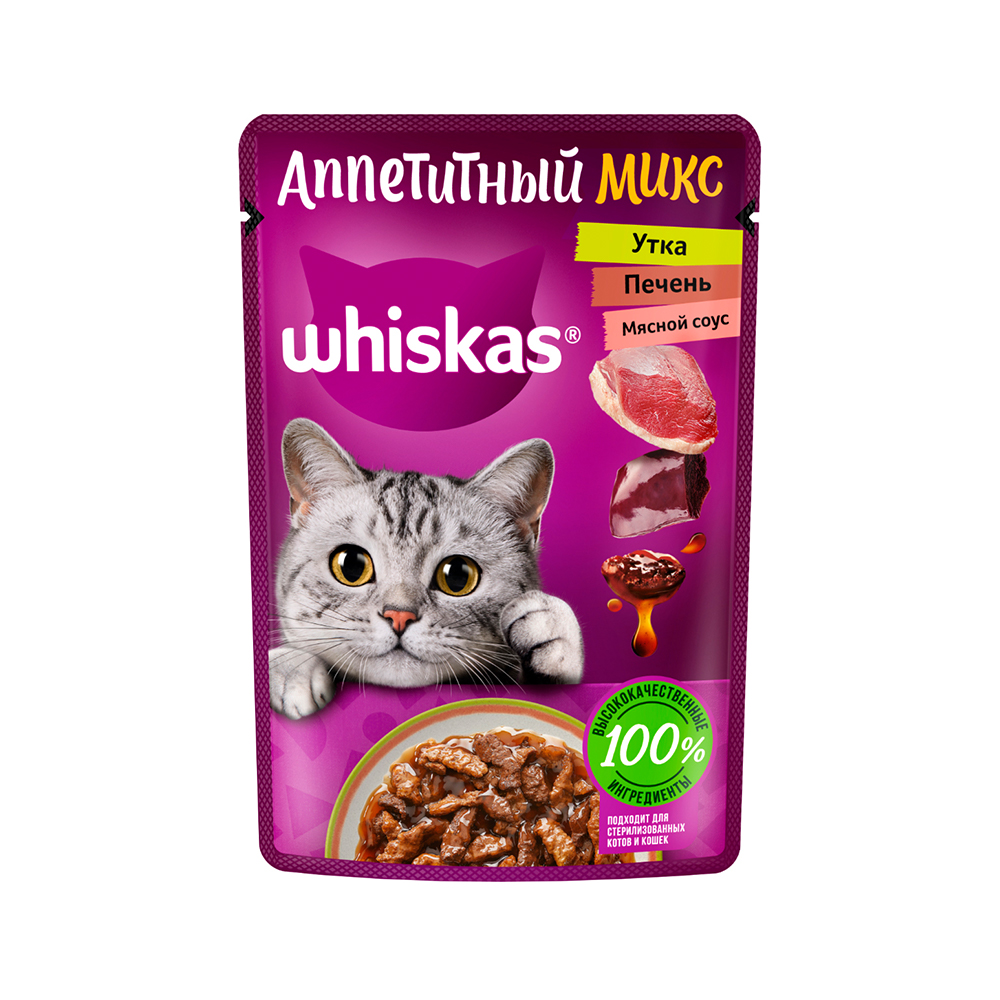 ПР0059380 Корм для кошек прошутто утка, печень рагу пауч 75г WHISKAS 