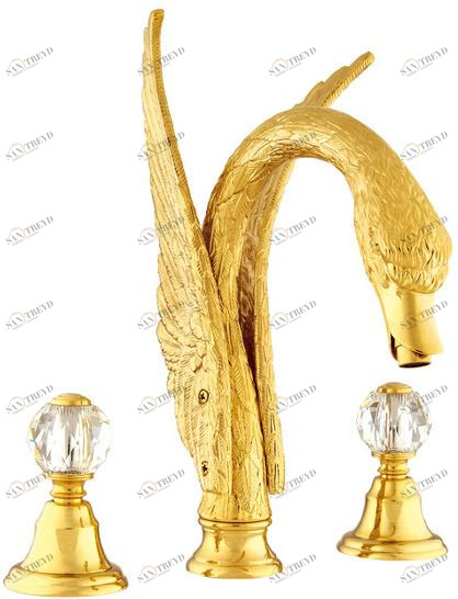 Bronces Mestre Смеситель для умывальника на 3 отверстия с кристаллами swarovski® Antartica swan sun-id-1443872
