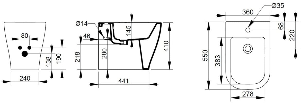 Керамическое напольное биде с переливом Ceramica Dolomite мирт ARCH-00031104 - Вид №6