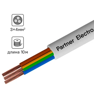 Провод Партнер-Электро ПВС 3x4 10 м ГОСТ цвет белый