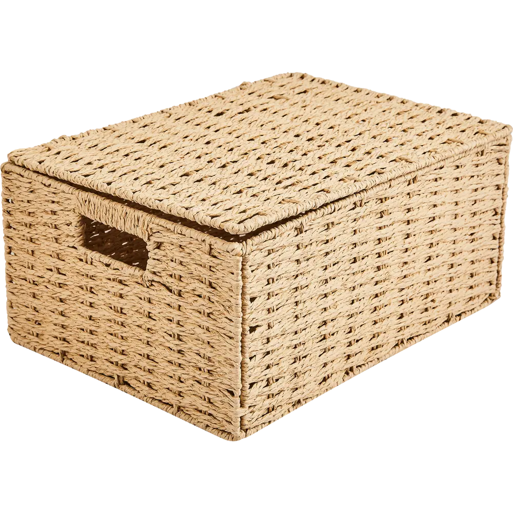 Корзина с крышкой для хранения 38x18x28 см бумага цвет бежевый 89344350 STLM-2088075 SPACEO Kub - Вид №1