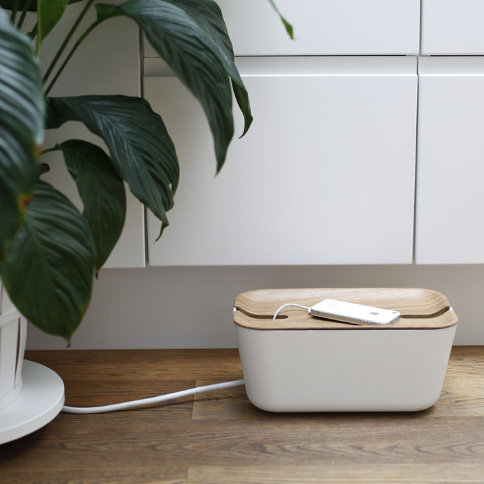 Органайзер белый для проводов средний с деревянной крышкой Hideaway BOSIGN  00-3872051 Белый  - Вид №2