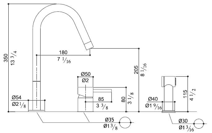 Смеситель для кухни с 2 отверстиями из нержавеющей стали со съемным ручным душем MGS F2 ARCH-00003176 - Вид №3