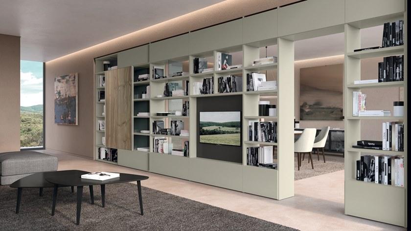 Febal Casa Книжный шкаф-разделитель из дерева и стекла с подставкой под телевизор sun-id-1451269 - Вид №1