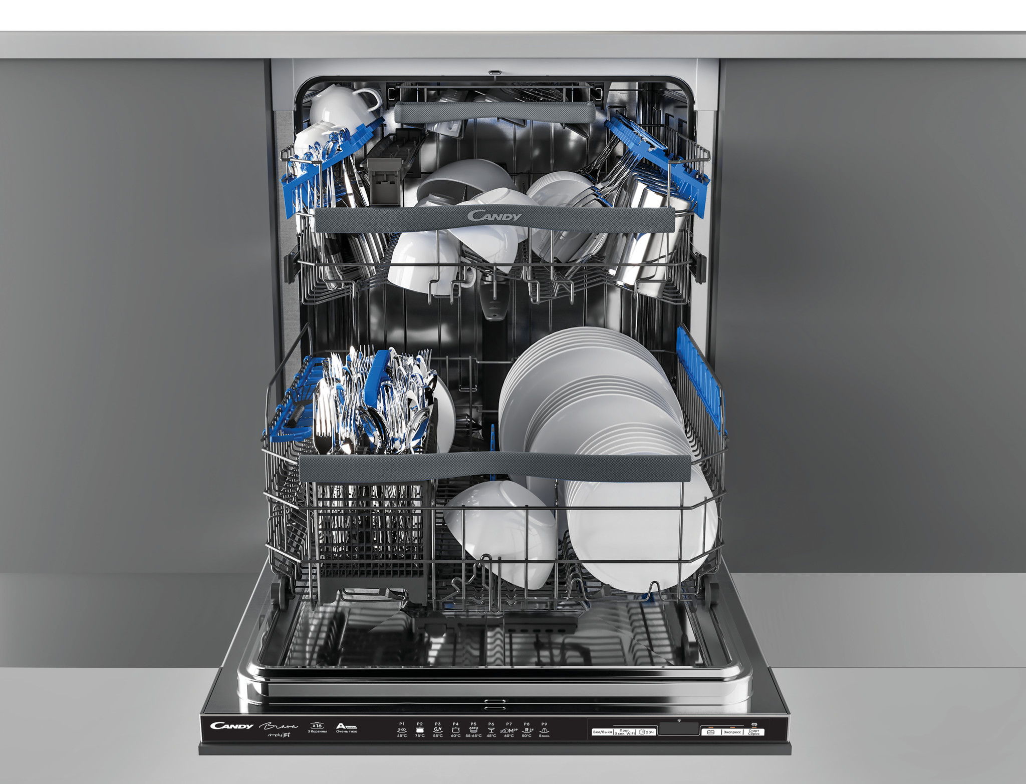 CDIN 1D632PB-07 81.8 х 59.8 х 55 см, а+, 10 программ, wi fi, электронное/сенсорное управление, 16 комплектов посуды Candy Santreyd  - Вид №1