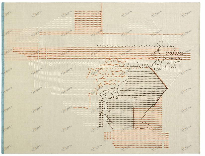Прямоугольный коврик ручной работы из шерсти в полоску Backstitch Santreyd sun-id-1480274