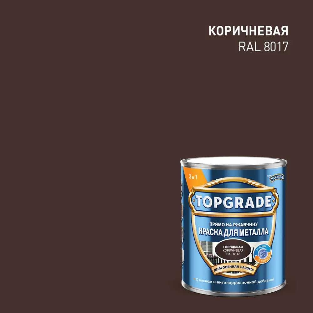 Грунт-эмаль по металлу Top Grade глянцевая цвет коричневый 0.75 л TOPGRADE STLM-2182095