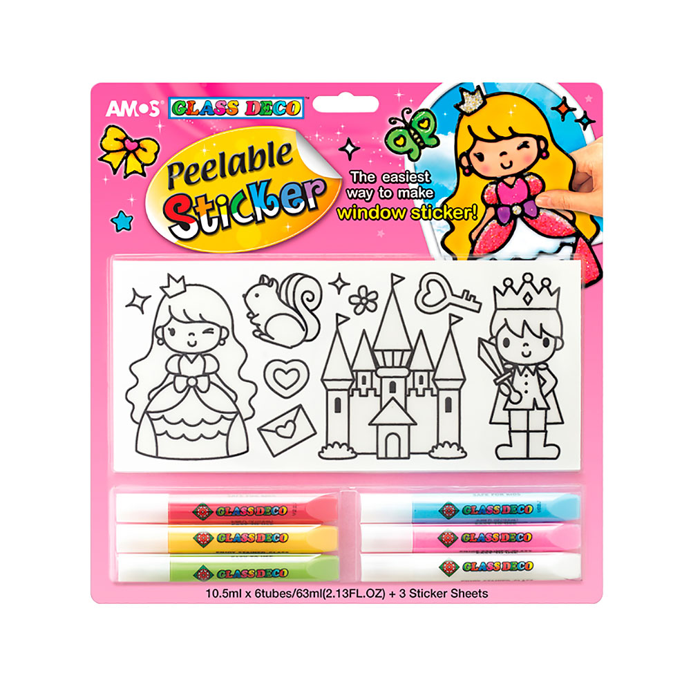 22245 Набор витражных красок с самоклеящимися трафаретами 3 "Сказочный" AMOS 