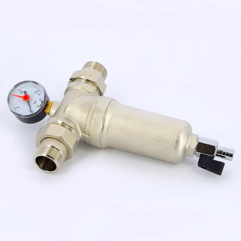 Фильтр промывной с манометром, с разъемными соединениями, латунной колбой TIEMME 1" 3130004