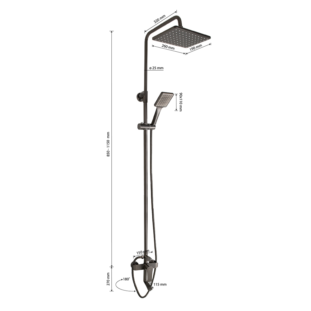 GFmark - Смеситель + стойка душевая "тропический душ" с двумя лейками, ТИТАН, код: 5175  - Вид №3