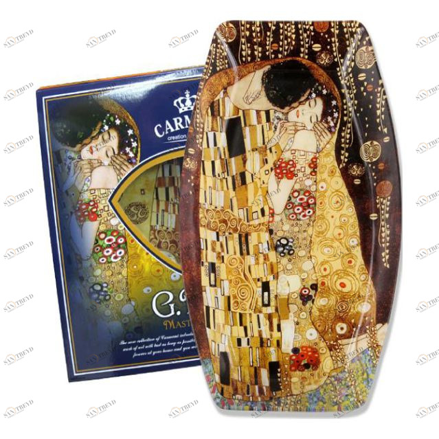 Блюдо стеклянное овальное коричневое "Поцелуй Г. Климт" CARMANI Г.КЛИМТ 00-3946365 Золото;коричневый 