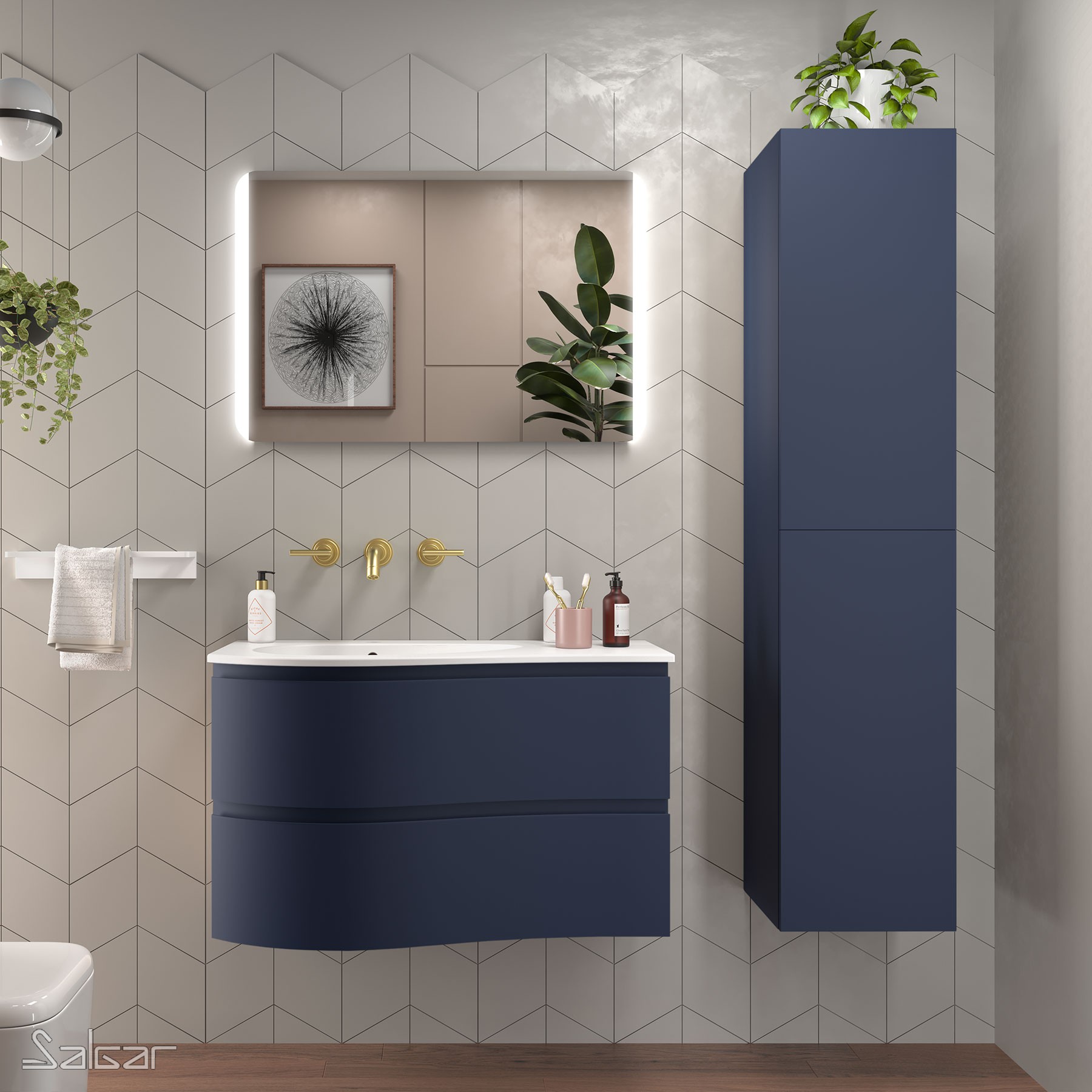 83859 SALGAR Подвесной умывальник MAM 900 NIGHT BLUE справа 2 металлических ящика с функцией soft close 897 x 540 x 505 мм Синяя ночь  - Вид №4