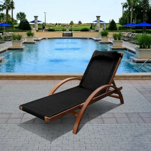 Шезлонг деревянный коричневый с подголовником "Мальта" AFINA  298172 Коричневый;черный