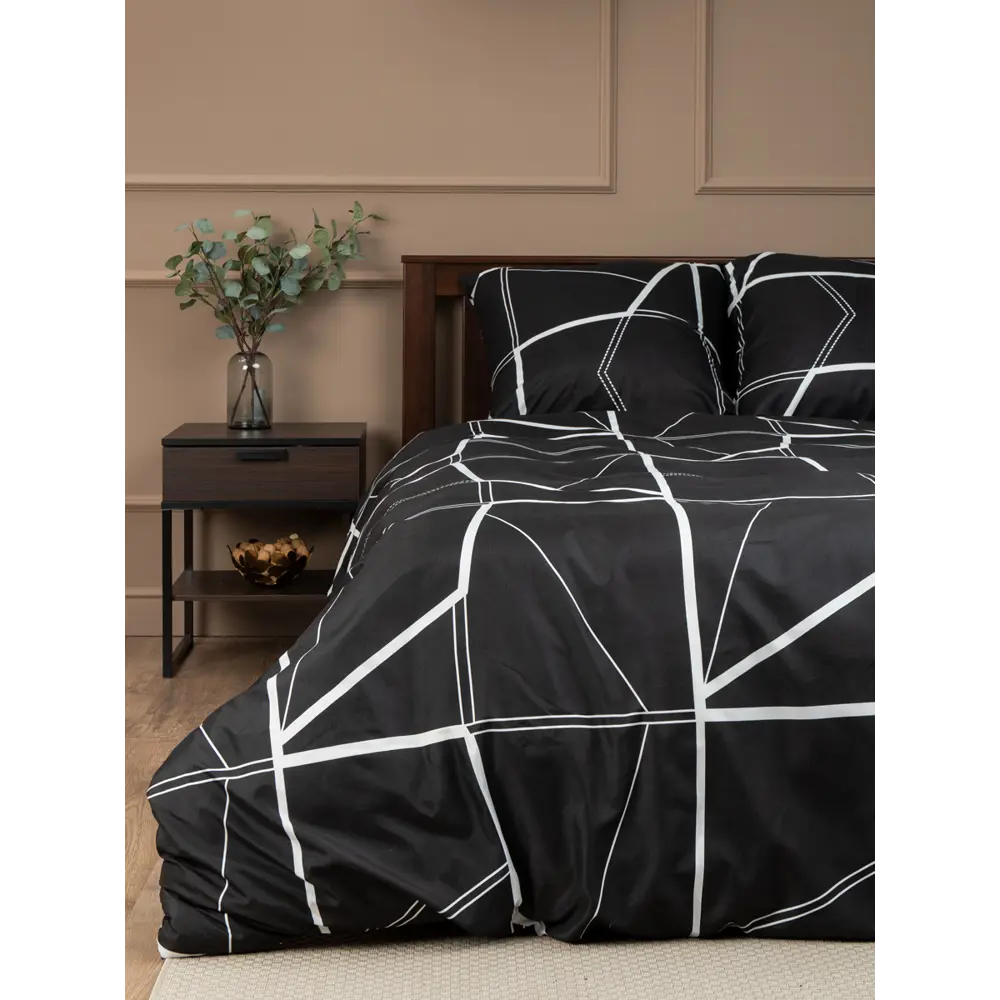 Комплект постельного белья Amore Mio Гео евро полисатин черный STLM-2123218