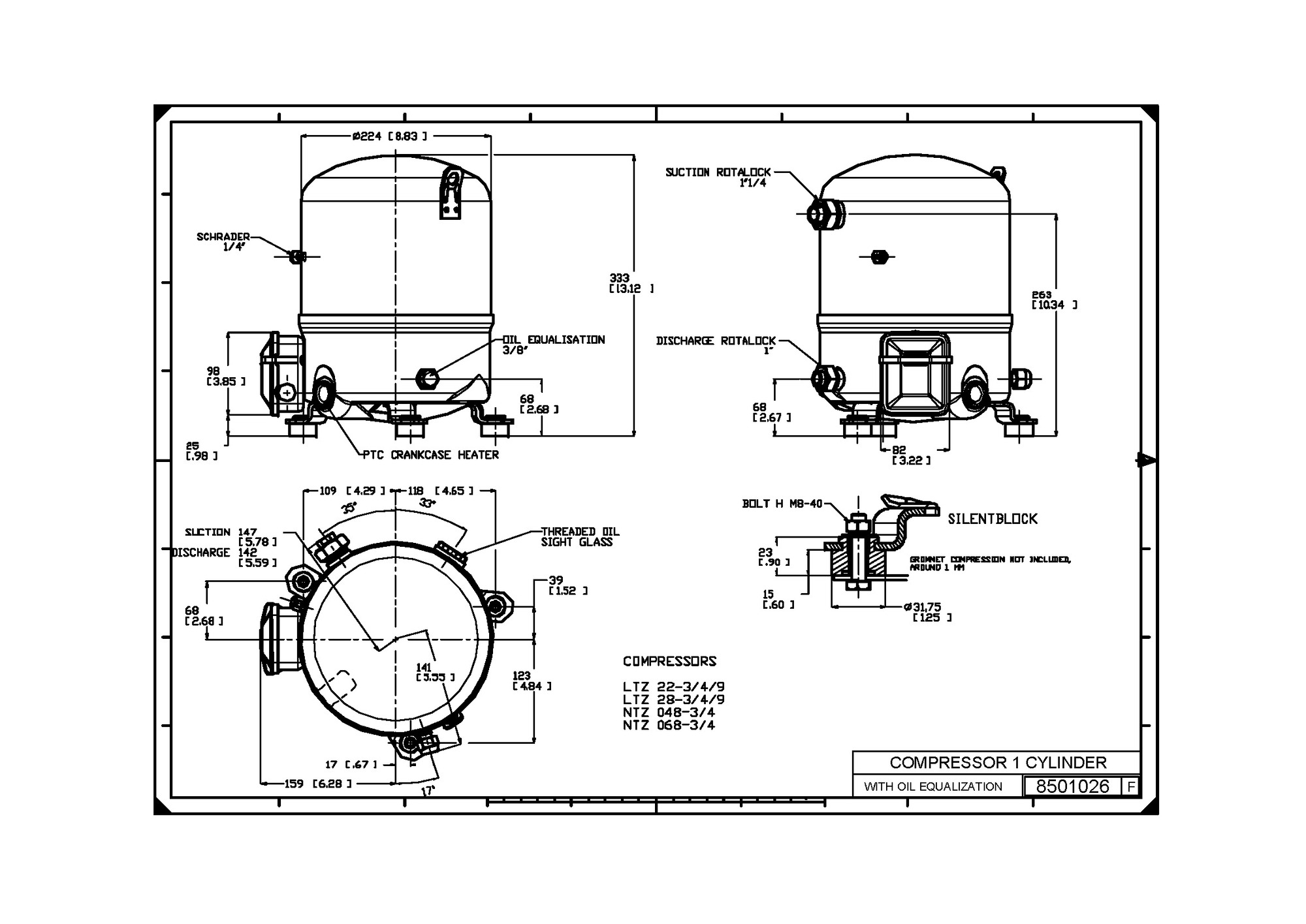 Danfoss NTZ — герметичные поршневые компрессоры NTZ215A4LR1B Компрессор поршневой 120F0240  - Вид №13