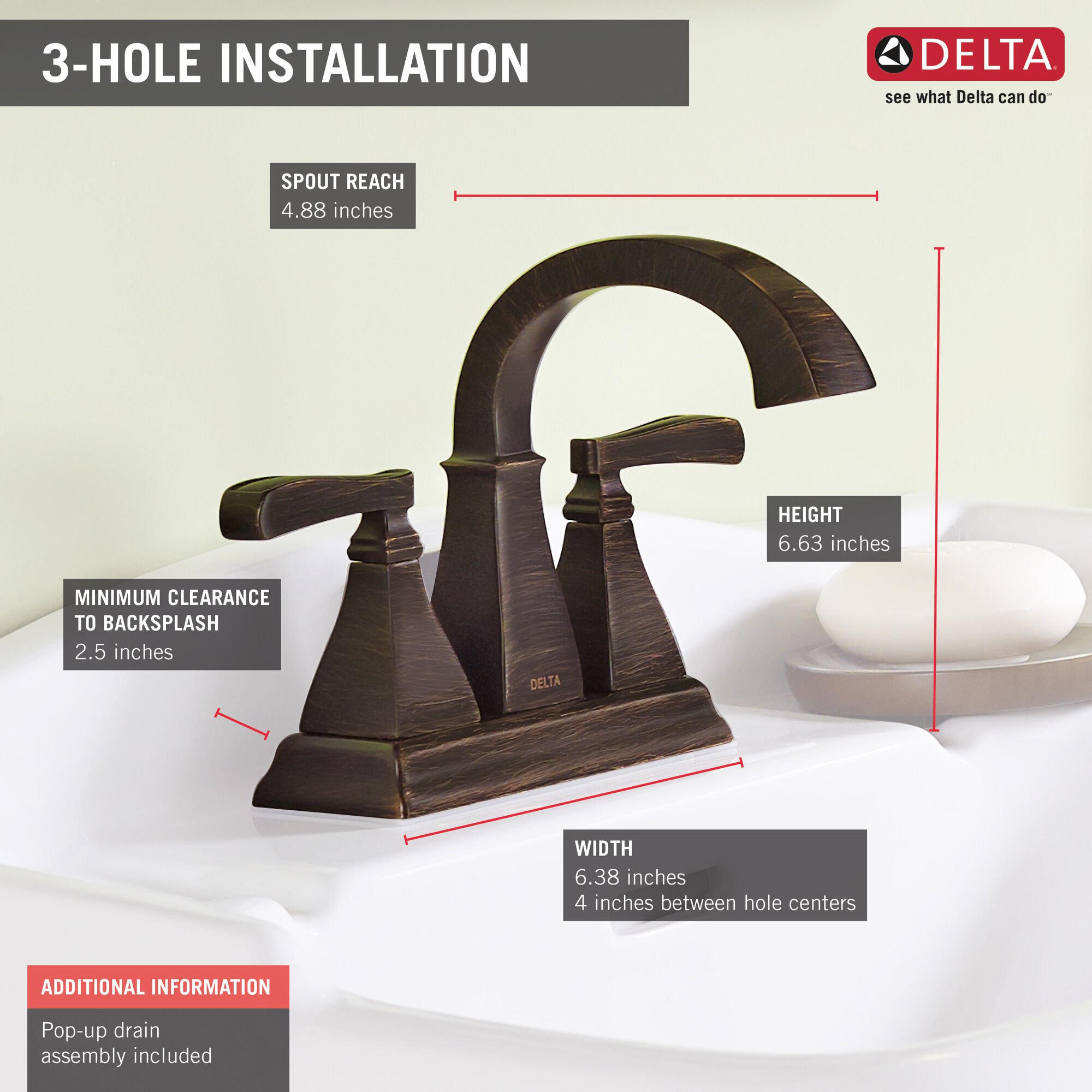25718LF-RB Смеситель для ванной комнаты с двумя ручками Delta Faucet Lakewood Венецианская бронза - Вид №1