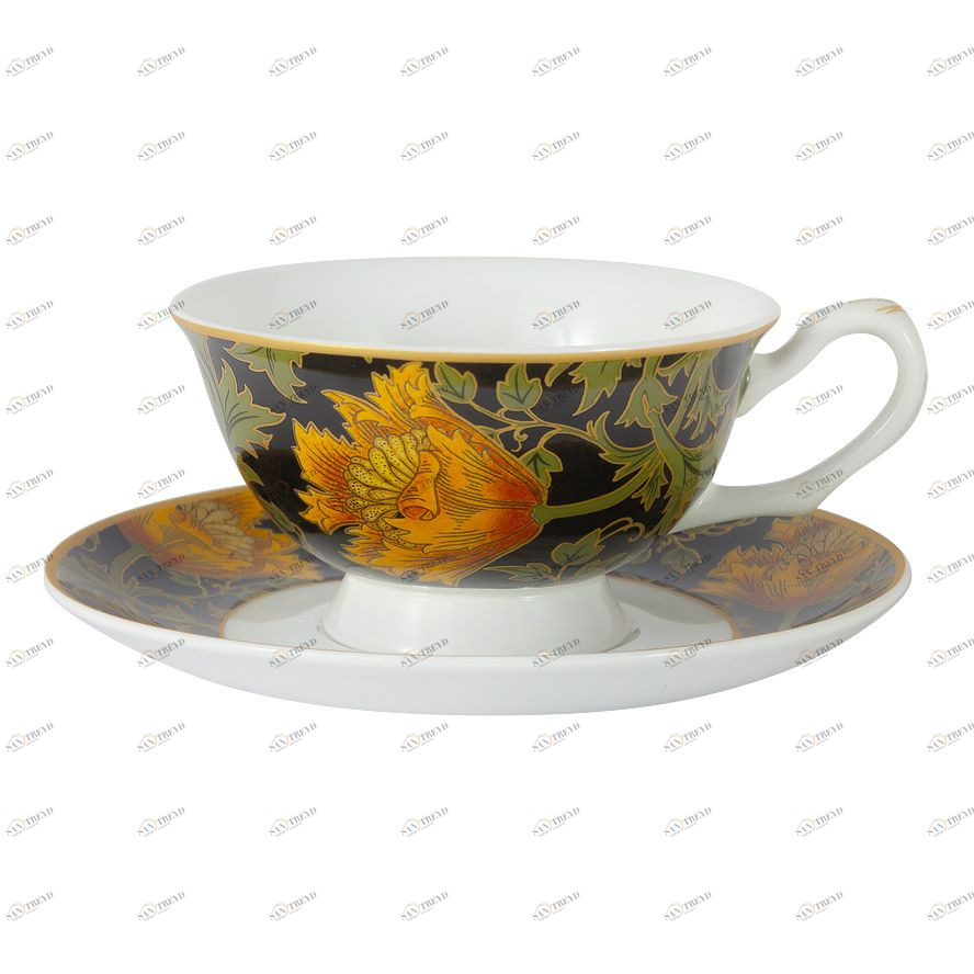 Чашка фарфоровая с блюдцем черная с желтым "Анемон" (У. Моррис) CARMANI У. МОРРИС 00-3946819 Желтый;черный 