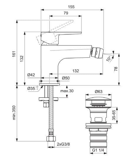 Однорычажный смеситель для биде с поворотным горлышком Ideal Standard CERAFINE O ARCH-00137674 - Вид №2