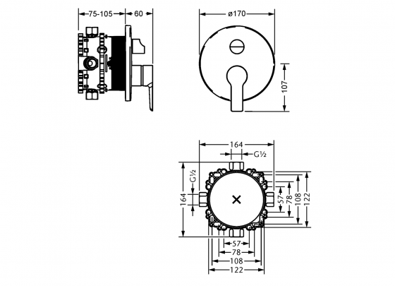Смеситель для душа скрытого монтажа ½" JOERGER Exalновинка 632.20.125.000 - Вид №1