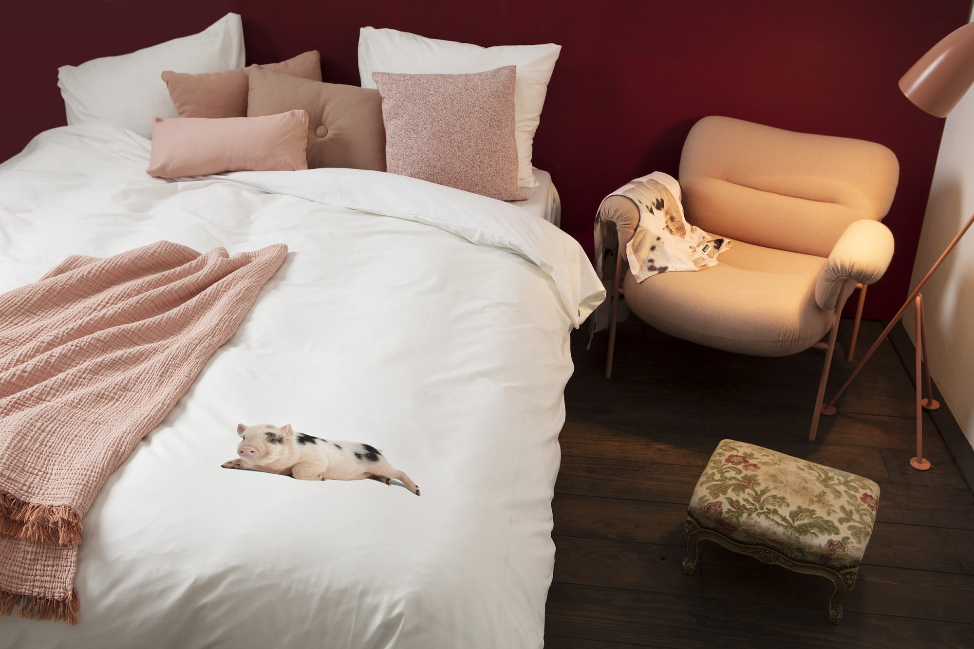 Детское постельное белье двуспальное "Поросенок" белое 200х220 см SNURK  335480 Белый  - Вид №1