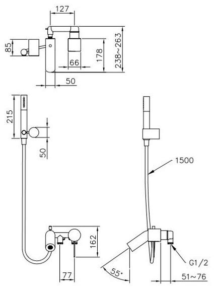JUSTIME Смеситель для ванны настенный с ручным душем Lucky 7 6777-x4-81ma - Вид №3