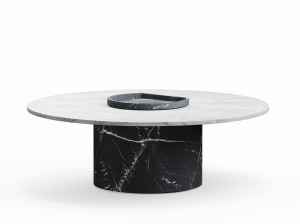 Низкий круглый журнальный столик из черного мрамора Marquina и каррарского мрамора