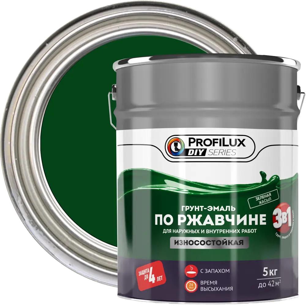 PROFILUX DIY Грунт-эмаль 3 в 1 для металла, зеленый 5 кг 82860791