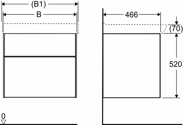 42554 IFO Sense тумба под умывальник с двумя ящиками, W = 600 мм, W1 = 622 мм, мол. - Вид №13