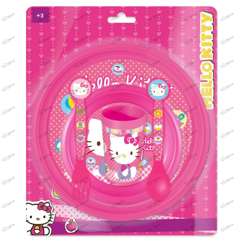 Набор детской посуды Hello Kitty (миска, тарелка, стакан, ложка, вилка) STOR HELLO KITTY 335878 Розовый Santreyd 