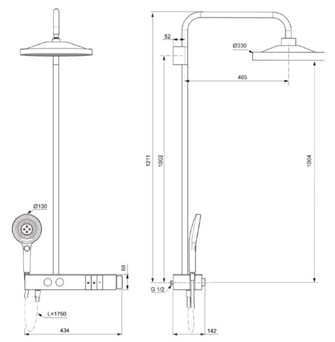 Термостатическая настенная душевая колонна с ручным душем Ideal Standard Ceratherm Solos ARCH-00049434 - Вид №13