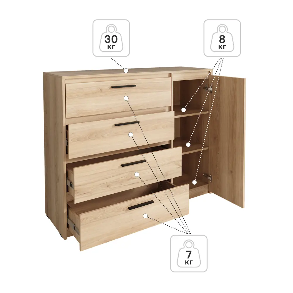 Комод Лион 4 ящика 120x100.2x41.6 см ЛДСП цвет комано 89433655 STLM-2162185 Santreyd - Вид №4