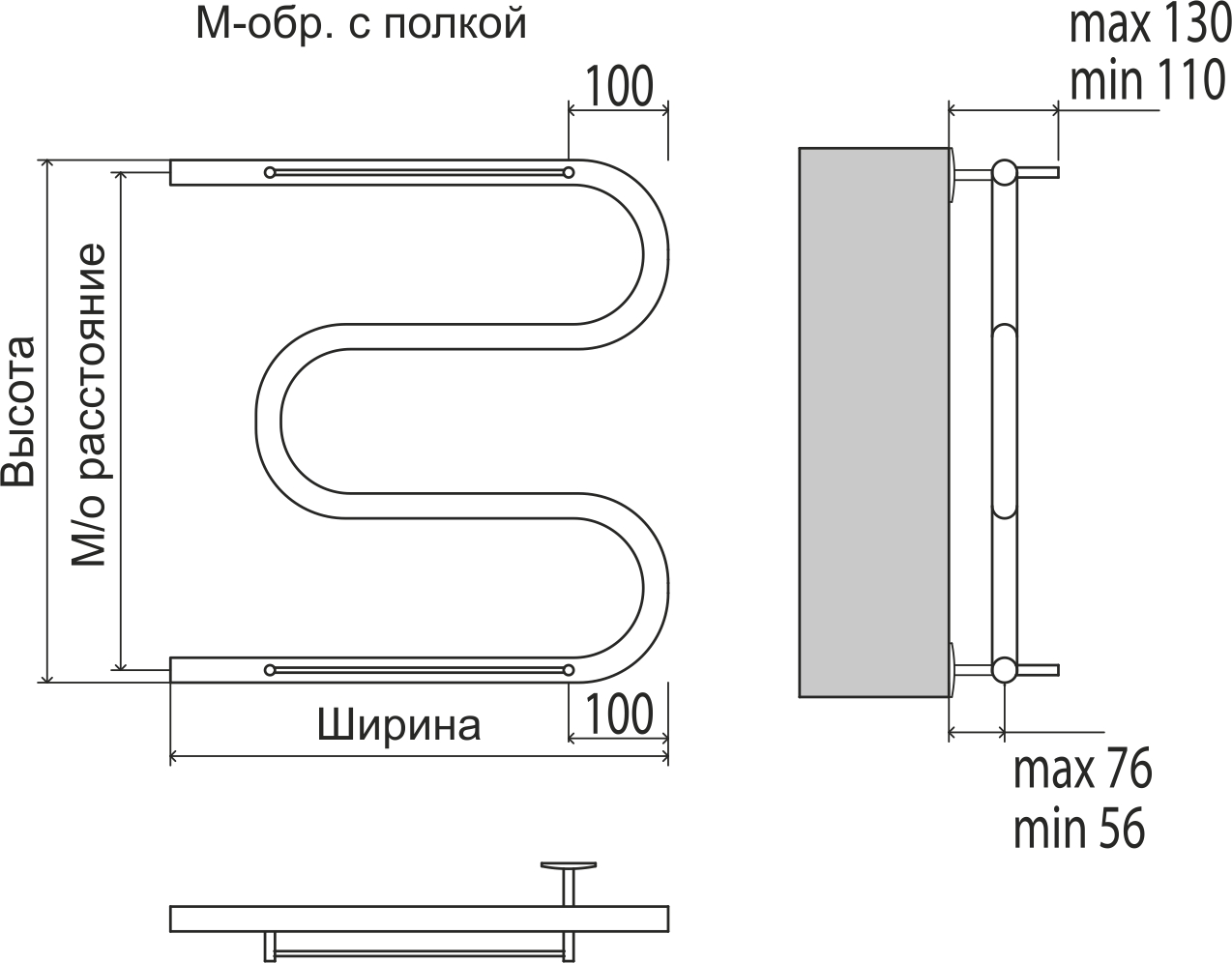 4620768880438 ЭКОНОМ М-обр с/п AISI 32х2 600х600 Полотенцесушитель TERMINUS Нержавеющая сталь - Вид №2