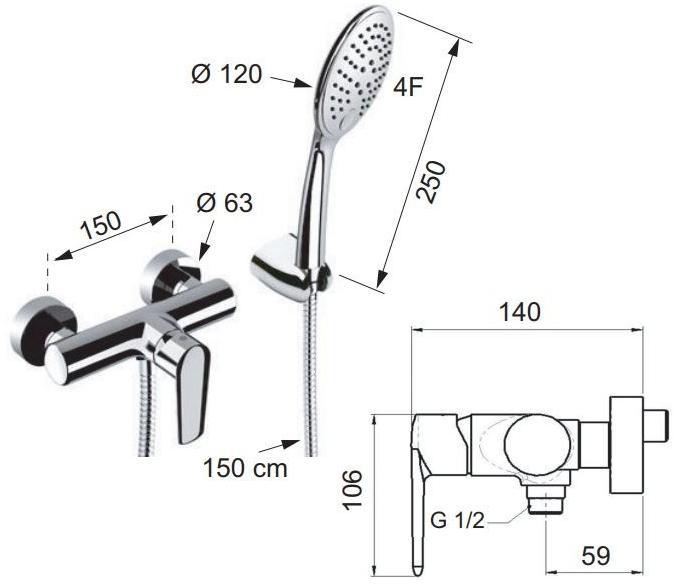 Remer Rubinetterie Внешний смеситель для душа, однорычажный, с ручным душем Vanity V38 - Вид №1
