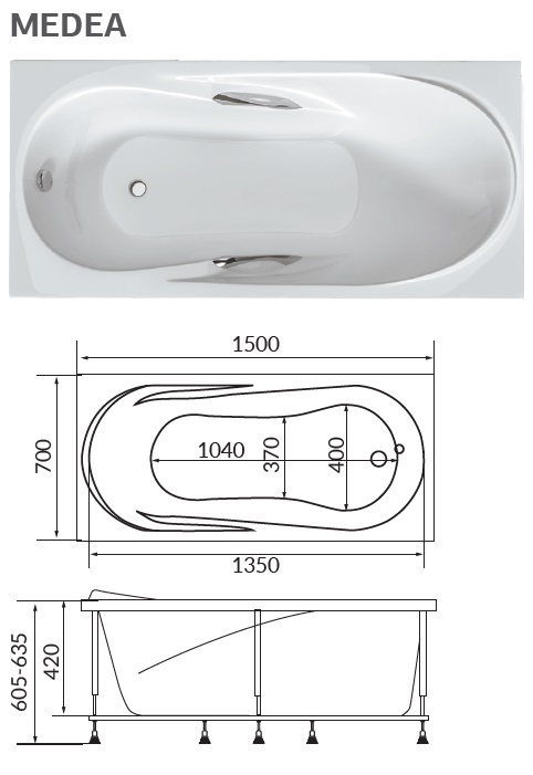У06021 Ванна 1Marka MEDEA 150x70 1 Marka MEDEA - Вид №4