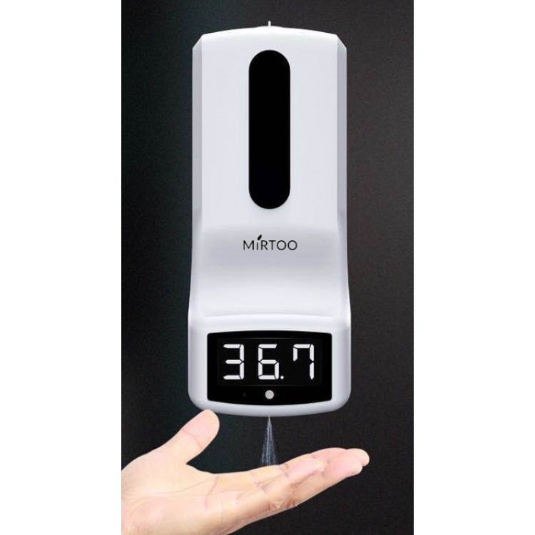 K9 MIRTOO Сенсорный дозатор для антисептика с бесконтактным измерением температуры MIRTOO K9 капельный 1000 мл. белый  - Вид №1