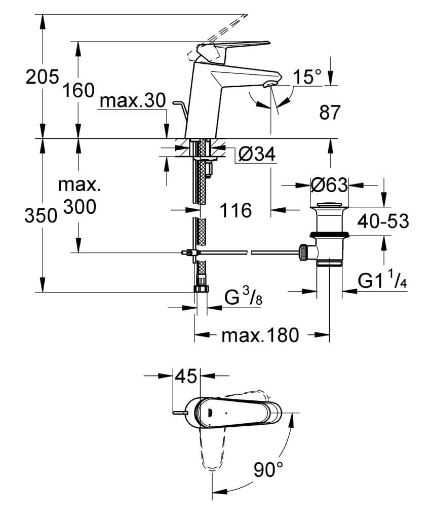 Смеситель для раковины с ограничителем расхода Grohe Eurodisc Cosmopolitan ARCH-00080108 - Вид №2