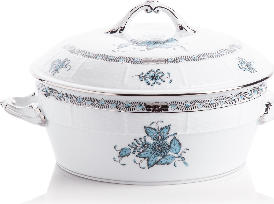 10619754 Herend Блюдо для горячего с крышкой 1,4л "Аппони" (платина) Фарфор 