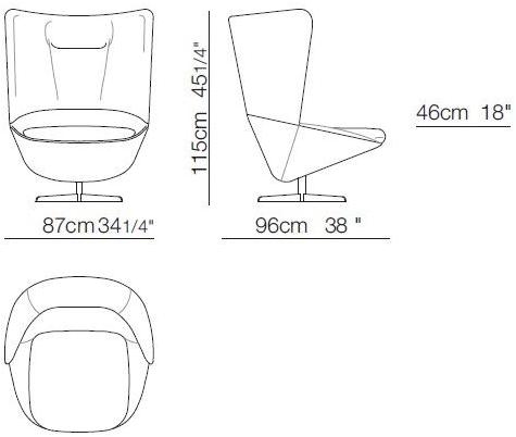 arflex Кресло Wing из кожи с 4-мя спицами и высокой спинкой Ladle sun-id-1374660 - Вид №7