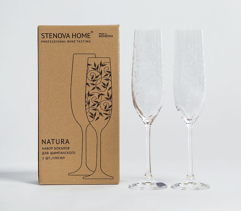Нежные листочки украшают фужеры для шампанского и игристых вин из коллекции Natura, они выполнены в абстрактном стиле, рисунок словно выточен. Тонкая линия на хрустальном фужере выполнена в технике пантограф, идеальна в монохромном исполнении. Всем извест Victoria Stenova 611043 - Вид №2
