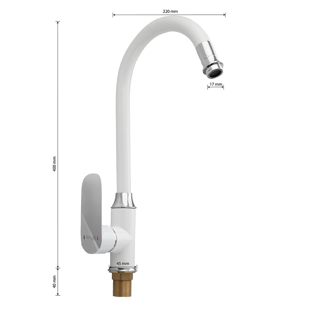 GFmark - Смеситель кухонный, шаровый, боковой, комбинированный, с белой эмалью, код: 5254  - Вид №3