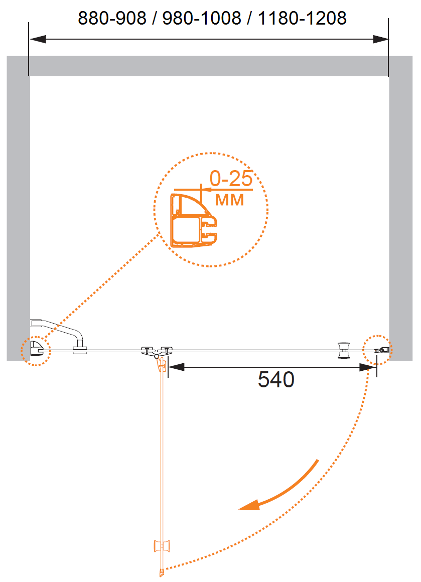Душевая дверь в нишу CEZARES VERONA-W-B-12-120-P-Cr-L - Вид №4
