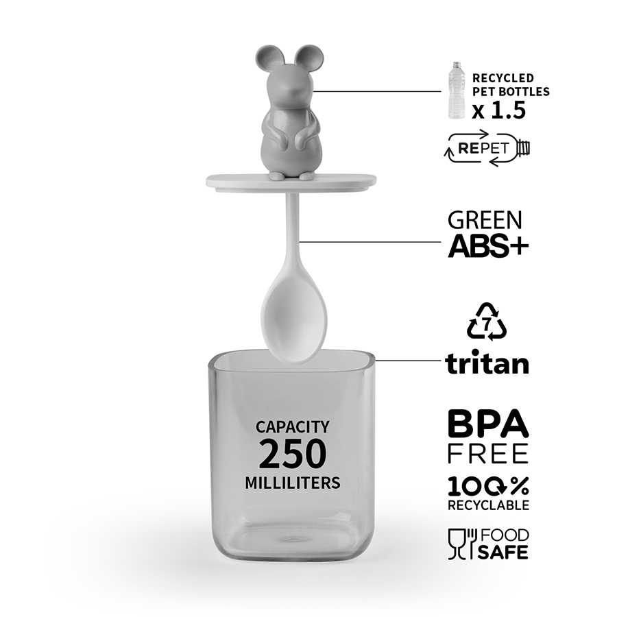 QL10365-CL-GY Банка для сыпучих продуктов lucky mouse seasoning с ложкой, 250 мл Qualy  - Вид №4