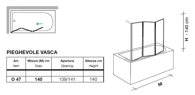 Акриловая стеклянная складная стена для ванны Metidea золото ARCH-00144450 - Вид №1