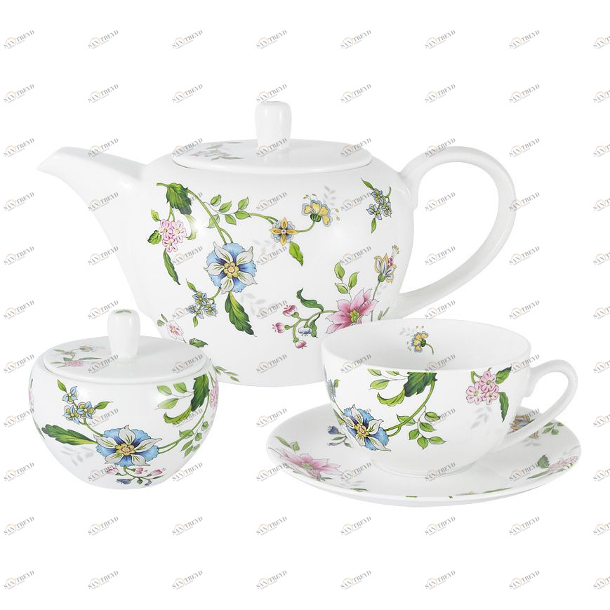 Чайный набор фарфоровый белый с фиолетовым в подарочной упаковке 14 предметов Provence ANNA LAFARG EMILY PROVENCE 00-3946949 Белый;фиолетовый