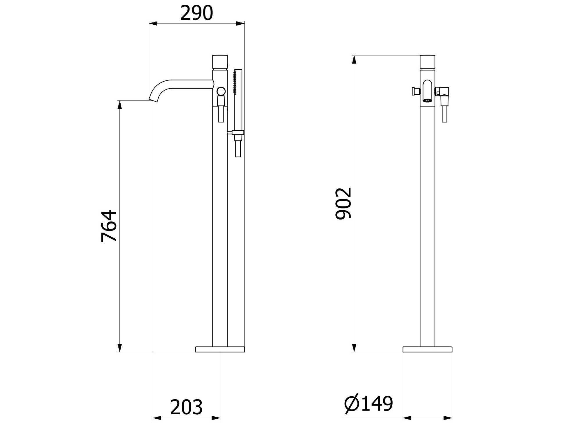 Смеситель для ванны с одним отверстием и ручным душем IB Brera ARCH-00057311 - Вид №9
