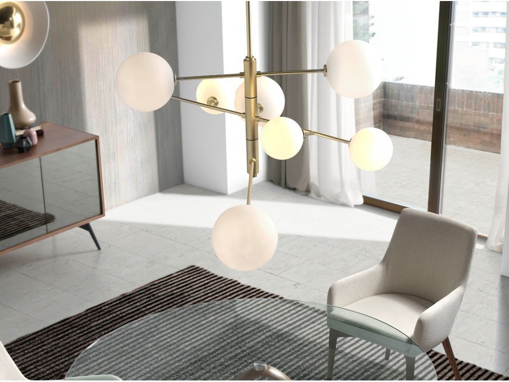 100995 Люстра 8L латунь - белые плафоны Aromas del Campo Atom