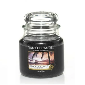 Свеча средняя в стеклянной банке "Черный кокос" Black coconut 411 гр 65-90 часов YANKEE CANDLE  268028 Черный