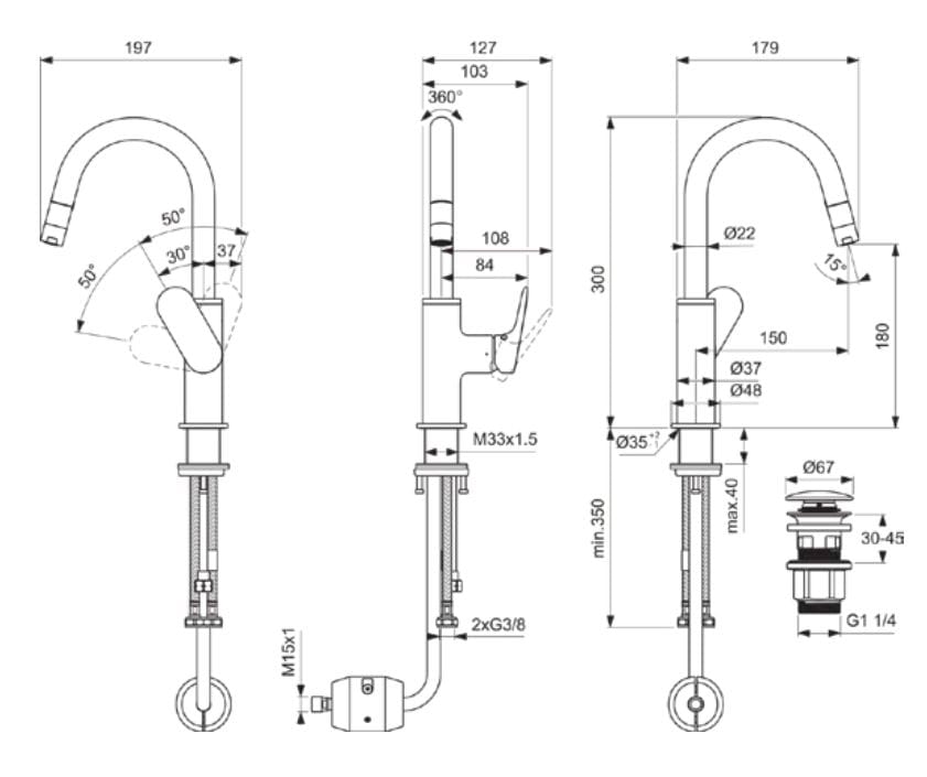 Однорычажный смеситель для раковины с ручным душем Ideal Standard Ceralife O ARCH-00114130 - Вид №2